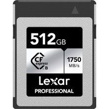 Aesco Lexar Profesyonel Cfexpress Tip-B 512 GB Gümüş Maksimum Okuma 1750 Mb/s Maksimum Yazma 1.300 Mb/s Japon Üreticileri, LCXEXSL512G-RNENG Destekler