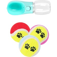 Aesco Buffer 3'lü Tenis Topu Kedi Köpek Oyuncağı+ Taşınabilir Evcil Hayvan Suluğu Seyahat Kabı 350 ml