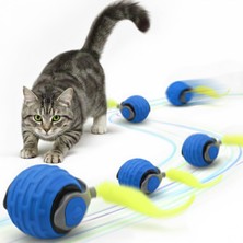 Aesco Orletz Akıllı Kedi Oyun Topu - Otomatik Yuvarlanan Interaktif Kedi Oyuncağı - Şarj Edilebilir Evcil Hayvan Oyun Arkadaşı - Farklı Hız ve Oyun Modları - LED Işıklı - Tüylü Kovalama Kuyruğu (Mavi)