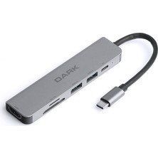Aesco Dark USB 3.1 Type-C 6 In 1 Hdmı/tf Sd Kart Okuyucu/usb 3.0 & USB 2.0 / Usb-C Pd Dönüştürücü Çevirici Hub (DK-AC-U31X38)