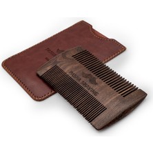 Aesco Pasha Shaving Premium Ahşap Sakal & Bıyık Tarağı, Çift Taraflı Diş Yapısı, Doğal Ahşap Gövde, Deri Taşıma Kılıflı Erkek Bakım Tarağı (Sandal Ağacı)