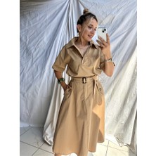 Gözde Tasarım Butik Kadın Camel Rengi Etek ve Bluz Alt Üst Takım