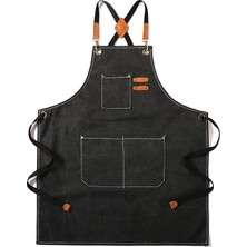 Aesco Valkyrie Unisex Kanvas Mutfak Önlüğü Ayarlanabilir Askılı Cepli Barista Garson Servis Önlüğü Siyah