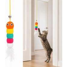 Aesco Kapı Asma Yapışkanlı Zilli Tüylü Peluş Kedi Oyuncağı, Yaylı Lastikli Interaktif Kedi Oyun Oyuncağı, Kedilerin Zıplama, Yakalama ve Avlanma Içgüdüsünü Destekleyen Eğlenceli Tasarım