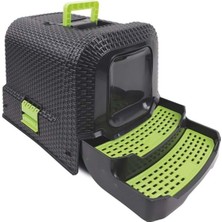 Aesco M-Pets Eco Rattan Kapalı Kedi Tuvaleti Black/green 69X42X41CM
