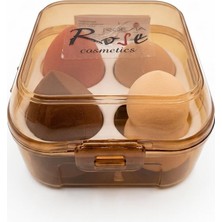 Aesco Roesa Rose Cosmetics 4'lü Makyaj Süngeri Seti - Profesyonel Fondöten ve Kapatıcı Uygulama Süngerleri - Islak ve Kuru Kullanım, Yumuşak Doku, Şeffaf Saklama Kutulu (Toprak Tonları)