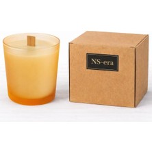 Aesco Ns-Era Sandal Ağacı Kokulu Mum 280 ml - Ahşap Fitil, Turuncu Buzlu Cam Bardak, Uzun Yanma Süresi, Hediye Kutulu