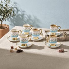Aesco Aryıldız Eros 6 Kişilik 12 Parça Kahve Fincan Takımı Açık Mavi 90 ml