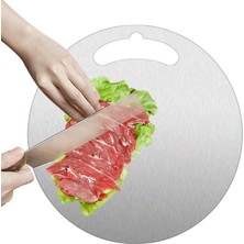 Aesco Kyrotech Yuvarlak Paslanmaz Çelik Kesme Tahtası Mutfak Piknik Için Inox 304 Kalite Antibakteriyel Küf Tutmaz Kolay Temizlenir Et Sebze Meyve Doğrama Tahtası Kesme Matı 25 cm