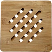 Aesco Bambu Nihale, Kare Şekilli, Çizgili Tasarım, Ahşap Malzeme, Tencere Tava Altlığı, 17 Cm, Nemli Bezle Silinebilir