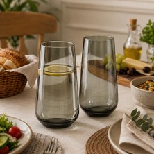 Aesco Füme Cam Bardak 2’li Set – Modern Tasarım, Şık ve Zarif Günlük Kullanım Bardakları, Su ve Soğuk Içecek Bardağı
