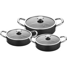 Aesco Oms 3561 Antrasit 6 Parça Granit Dik Sahan Seti 18-20-22 cm