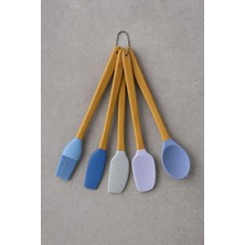 Aesco Smartizi 5'li Mini Silikon Uçlu Bambu Saplı Mutfak Spatula Seti - Yanmaz Yapışmaz Karıştırıcı, Fırça ve Hamur Kaşığı