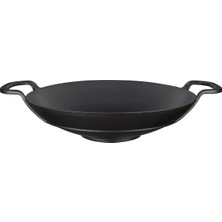 Aesco Lava Döküm Wok Tava, Metal Kulplu, 38CM, Siyah