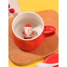 Aesco Mukko Home 3D Noel Baba Biblolu Kırmızı Porselen Kupa - 350ML | Yılbaşı Temalı,kırmızı