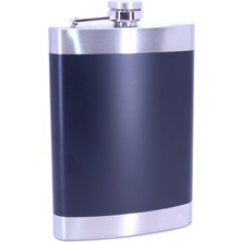 Aesco Siyah Deri Kaplama Paslanmaz Çelik Cep Matarası - Hip Flask 9 Oz