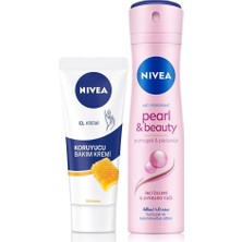 Aesco Nıvea Kadın Sprey Deodorant PEARL&BEAUTY150ML ve Nemlendirici Koruyucu El Bakım Kremi 75ML