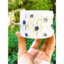 Aesco Cw Celine's Wonders Premium Kalite 24 Ayar Altın Kaplama El Yapımı Kupa 300 ml Nazarlı Kupa Evil Eye Mug 22NT1