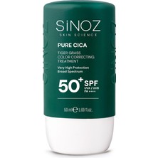 Aesco Sinoz Pure Cica Tiger Grass Anında Ton Eşitleyici Onarıcı Nemlendirici SPF50+ Sıvı Yüz Güneş Kremi Pa++++ (Koyu Tenler Için)