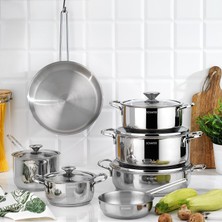 Aesco Schafer Steel Storm Çelik Tencere Seti 12 Parça-Inox