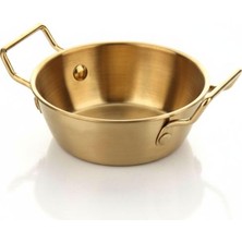 Aesco Amberhaus Gold Renk Paslanmaz Çelik Mini Sahan ve Sunumluk - Kulplu Metal Kahvaltılık, Sosluk ve Meze Tabağı - Mat Altın Görünümlü Servis Tavası (10 Cm)
