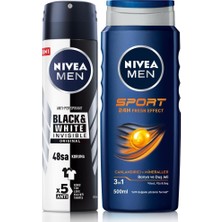 Aesco Nıvea Men Erkek Sprey Deodorant Black&white Invisible Original ve Men Sport Erkek Duş Jeli 500ML