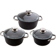 Aesco Jumbo Darci Black 3'lü Midi Tencere Seti