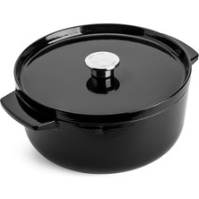 Aesco Kitchenaid Cast Iron 26 Cm/5,2 L Kapaklı Tencere, Kaliteli, Sağlam ve Uzun Ömürlü, Kızartma, Kızartma, Pas Içermeyen Emaye Iç Kısım, Indüksiyon, Ergonomik Sap, 260°C'YE Kadar Fırına Dayanıklı, Oniks