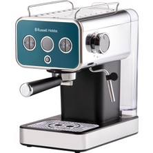 Aesco Russell Hobbs Espresso Makinesi Distinctions Paslanmaz Çelik Okyanus Mavisi (15 Bar, 1 ve 2 Bardak Takma, Ese Pedleri, Otomatik Dozajlama ve Man.seçeneği, Sıcak Su ve Süt Köpüğü Için Buhar Nozulu)