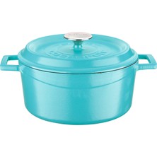 Aesco Lava Metal Spring Serisi - Döküm Tencere, Yuvarlak, 24 Cm, Mat Emaye, Parlak Siyah Taban, Kırmızı