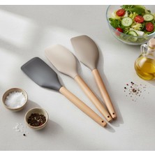 Aesco Deconox Bambu Saplı Silikon Dar Sıyırma Spatulası, Bambu Uzun Silikon Dar Spatula 27CM 3 Renk Seçenekli (Siyah)