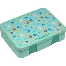 Aesco Vagonlife Bento 1300ML Lunchbox Tek Katlı 4 Bölmeli Abs Plastik Çocuk Sefer Tası Yemek Kutusu (Yeşil)
