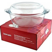 Aesco Çarşıbu Borosilikat Yuvarlak Kapaklı Tencere, 2100 cc Isıya Dayanıklı Cam Fırın Kabı, 246X216 mm