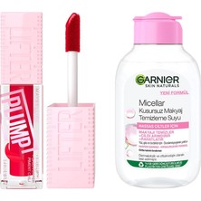 Aesco Maybelline New York Lifter Plump Dudak Parlatıcısı- 004 Red Flag & Garnier Micellar Kusursuz Makyaj Temizleme Suyu (100 Ml)