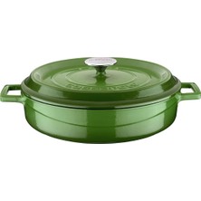 Aesco Lava Döküm Çok Amaçlı Yayvan Tencere. Trendy Serisi ÇAP(Ø)32CM. Yeşil