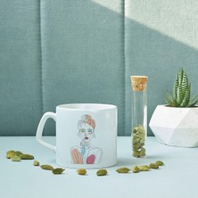 Aesco Hediyesepeti Line Art Düşünen Kız Tasarımlı Porselen Kupa Bardak 7,5 cm Yüksekliğine ve 8 cm Çapına