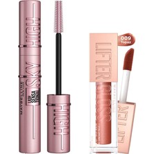 Aesco Maybelline New York Lash Sensational Sky High Maskara+ Lifter Gloss Nemlendirici Dudak Parlatıcısı- 009 Topaz Makyaj Seti