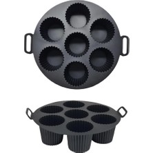 Aesco Güncelçarşı Airfryer Silikon Kek Pişirme Kalıbı 7 Bölmeli, Silikon Cupcake Kek Pişirme Kabı Air Fryer Muffin Fırın Kalıbı (1 Adet Siyah - 20 Cm)