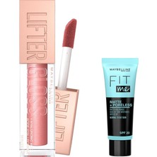 Aesco Maybelline New York Lifter Gloss Nemlendirici Dudak Parlatıcısı - 003 Moon & Mini Fit Me Matte - Poreless Matlaştırcı Makyaj Bazı Makyaj Seti