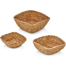 Aesco Deconox 3'lü El Yapımı Hasır Kare Dekoratif Çerezlik Meyvelik, Dekoratif Amaçlı Mini Hasır Sepetler (16CM*16CM*7CM-14CM*14CM*6CM-12CM*12CM*5CM)