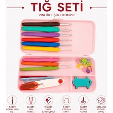 İğne İzi 9 Parça Silikon Saplı Tığ Seti -32 Parçalı Örgü Seti ve Saklama Kutulu - Örgü Amigurumi Hobi Seti 32 Parça Aksesuar ve Saklama Kutulu