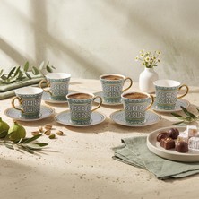 Aesco Aryıldız Kingham 12 Parça 6 Kişilik Kahve Fincan Takımı Yeşil 90 ml