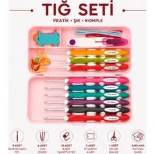 İğne İzi 9 Parça Silikon Saplı Tığ Seti -32 Parçalı Örgü Seti ve Saklama Kutulu - Örgü Amigurumi Hobi Seti 32 Parça Aksesuar ve Saklama Kutulu