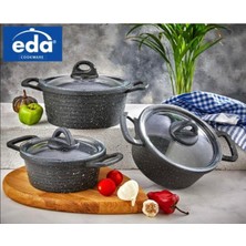 Aesco Eda ZK-906 Asya 3'lü Granit Derin Tencere Seti Cam Kapaklı Döküm Gri