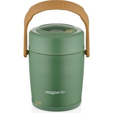 Aesco Vagonlife Bento 1600ML Lunchbox 2 Kaseli 4-6 Saat Sıcak/soğuk Termos Özellikli Çelik Sefer Tası Yemek Kutusu (Yeşil)