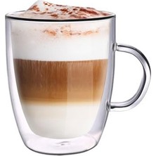 Aesco Leggno Vetro Borosilikat Çift Camlı Kulplu Bardak 400ML (2AD)