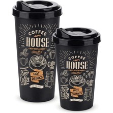 Aesco Titiz 2'li Coffee House Desenli Kahve Bardağı Seti (650 ml + 400 Ml) - Kahverengi Şık Tasarımlı Pipetli Bardak Takımı