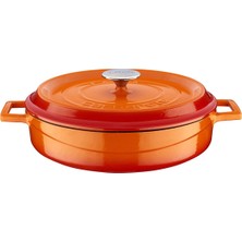 Aesco Lava Döküm Çok Amaçlı Yayvan Tencere. Trendy Serisi ÇAP(Ø)32CM. Turuncu