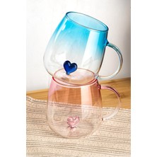 Aesco Porsima Dream Love Hearts 400ML Romantik Kalp Tasarımlı 2'li Renkli Borosilikat Cam Kupa Seti Çok Renkli, PBT-707