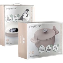 Aesco Berghoff Leo Phantom Kapaklı Yapışmaz Tencere 24 cm ve Kızartma Tavası 24 cm Latte
